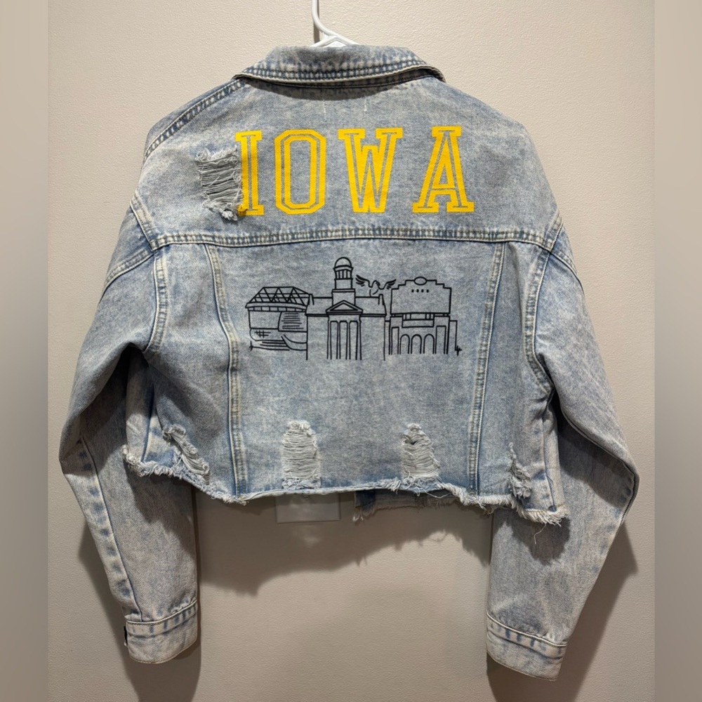 Rivalry Runway University of Iowa Hawkeyes Crop Denim Jacket Collegiate Football